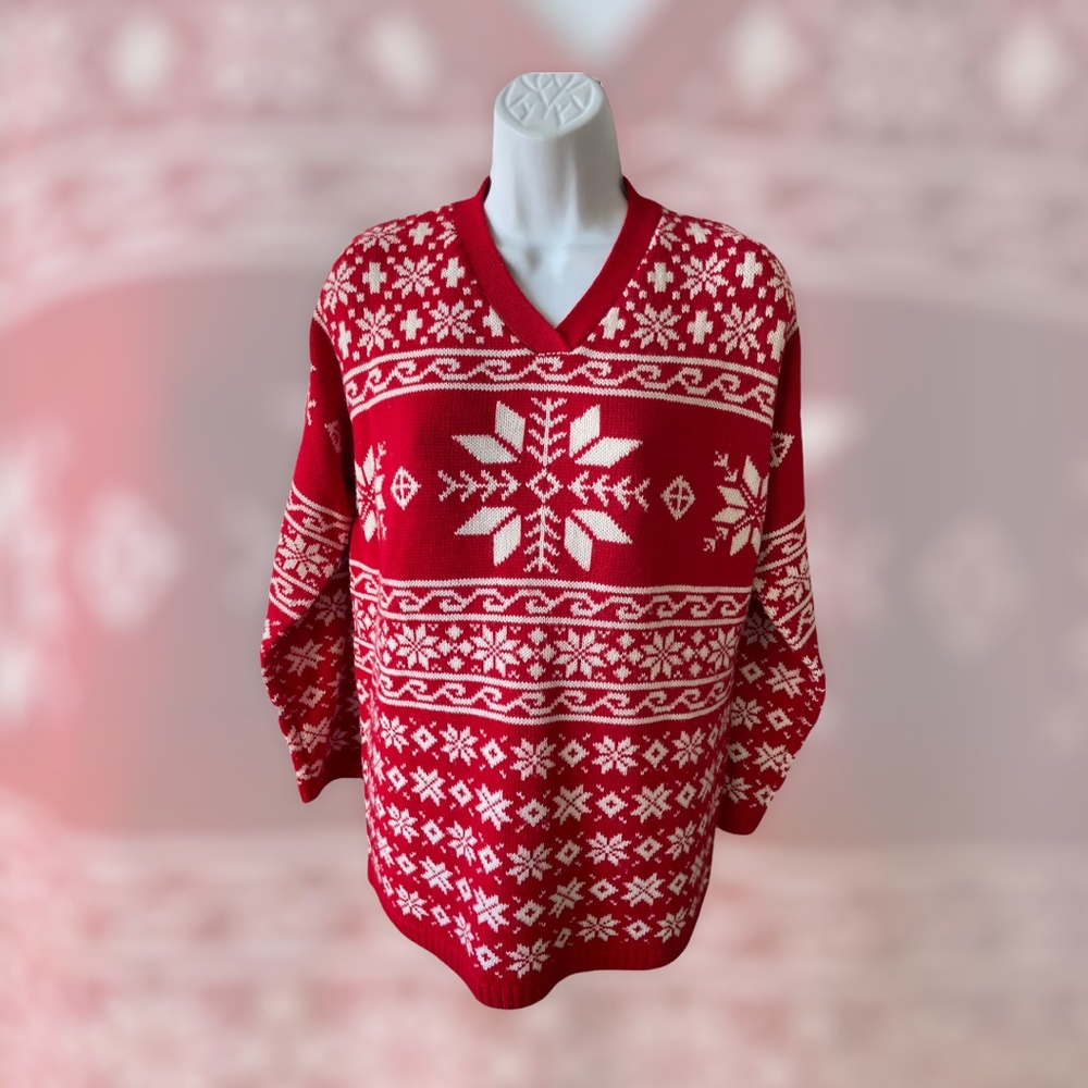 Chaus 80's Snowflake Christmas Sweater v-neck Size Small ~ Holiday Surprise!